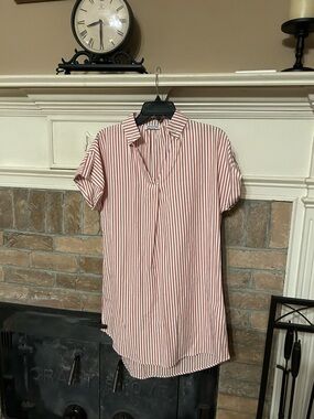 Striped Short Sleeve Tunic - Rust & White from Solutions